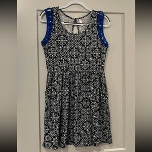 Target Xhilaration Mini Dress ~ Black and White with Blue Cutout Criss Cross